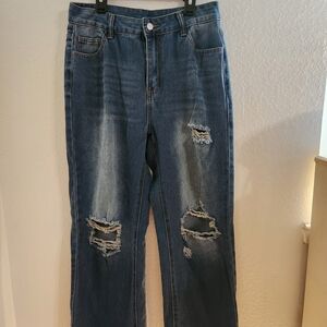 SHEIN Blue High Waisted Baggy Wode Leg Denim Jeans Size Petite Large